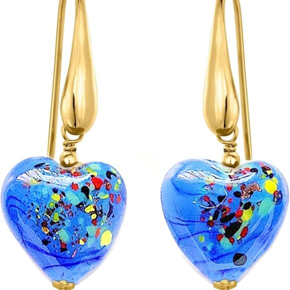 Jewelry - Handmade Murano Glass Heart Earrings Gold-Plated Lightweight Romantic Jewelry